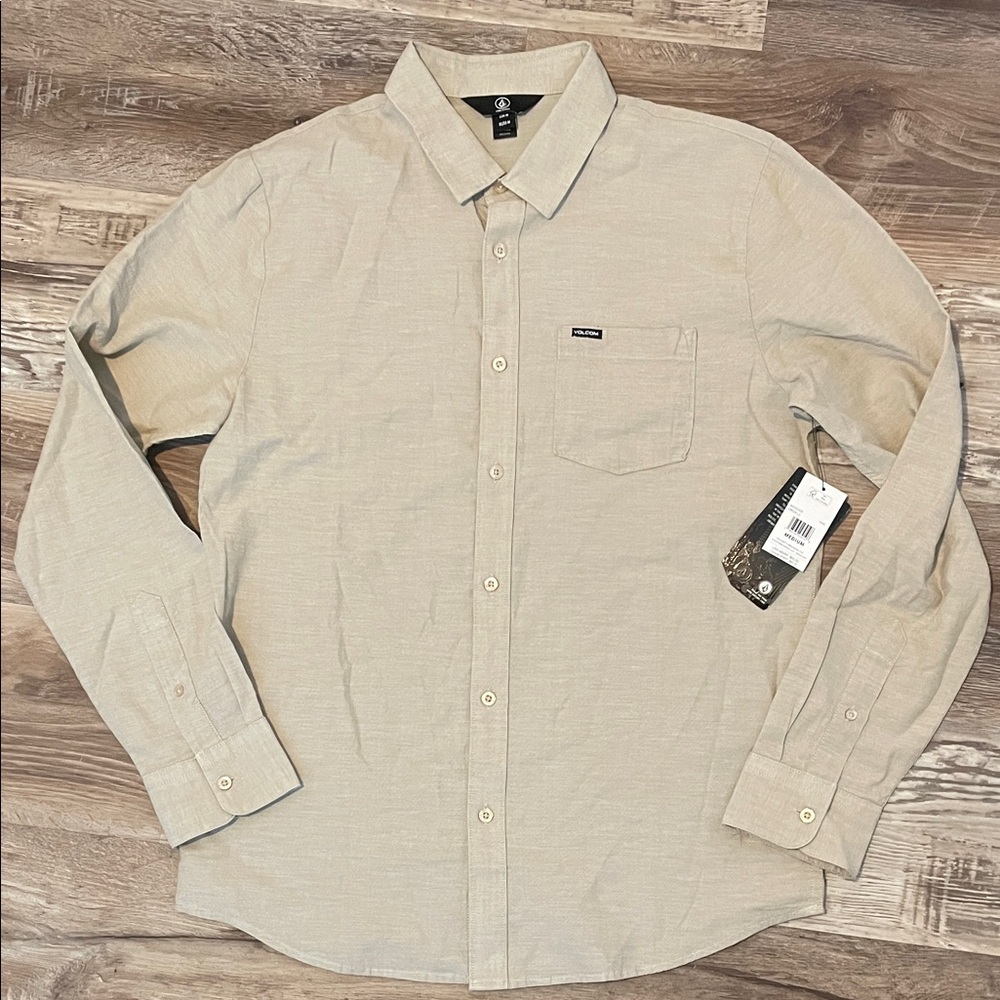 Volcom Men's Light Tan Casual Button-Down Shirt